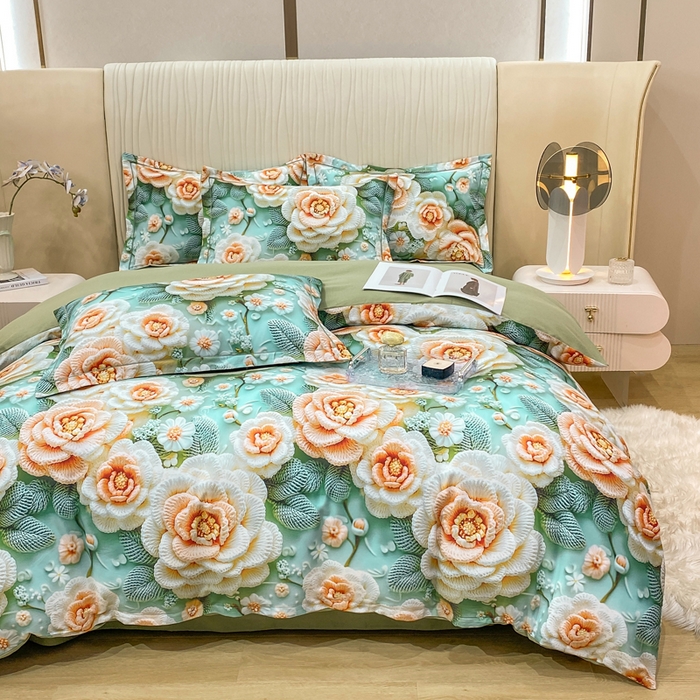 91家纺网 家纺一手货源 找家纺 红日子纺织品 2025新款A类全棉磨毛数码印花四件套 奈微