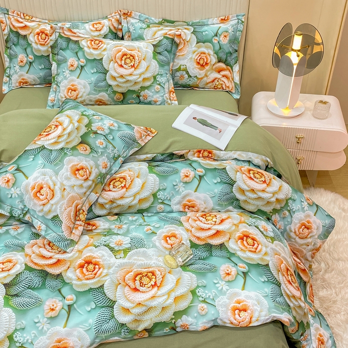 91家纺网 家纺一手货源 找家纺 红日子纺织品 2025新款A类全棉磨毛数码印花四件套 奈微