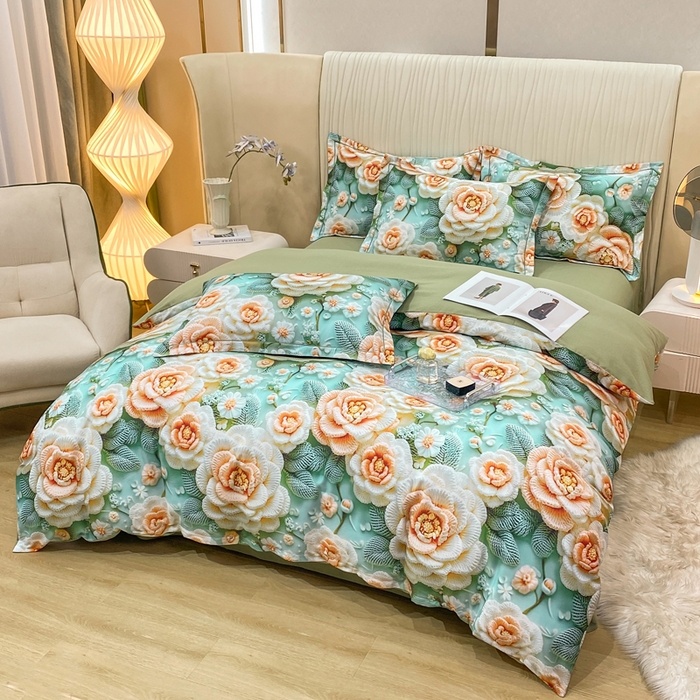 91家纺网 家纺一手货源 找家纺 红日子纺织品 2025新款A类全棉磨毛数码印花四件套 奈微