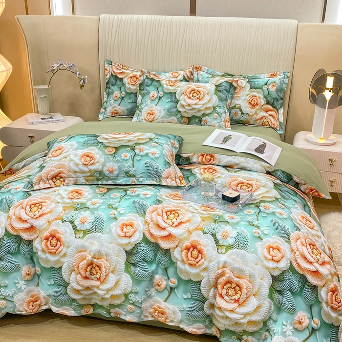 91家纺网 家纺一手货源 找家纺 红日子纺织品 2025新款A类全棉磨毛数码印花四件套 奈微