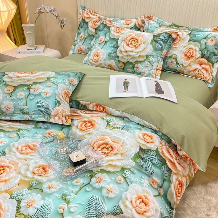 91家纺网 家纺一手货源 找家纺 红日子纺织品 2025新款A类全棉磨毛数码印花四件套 奈微