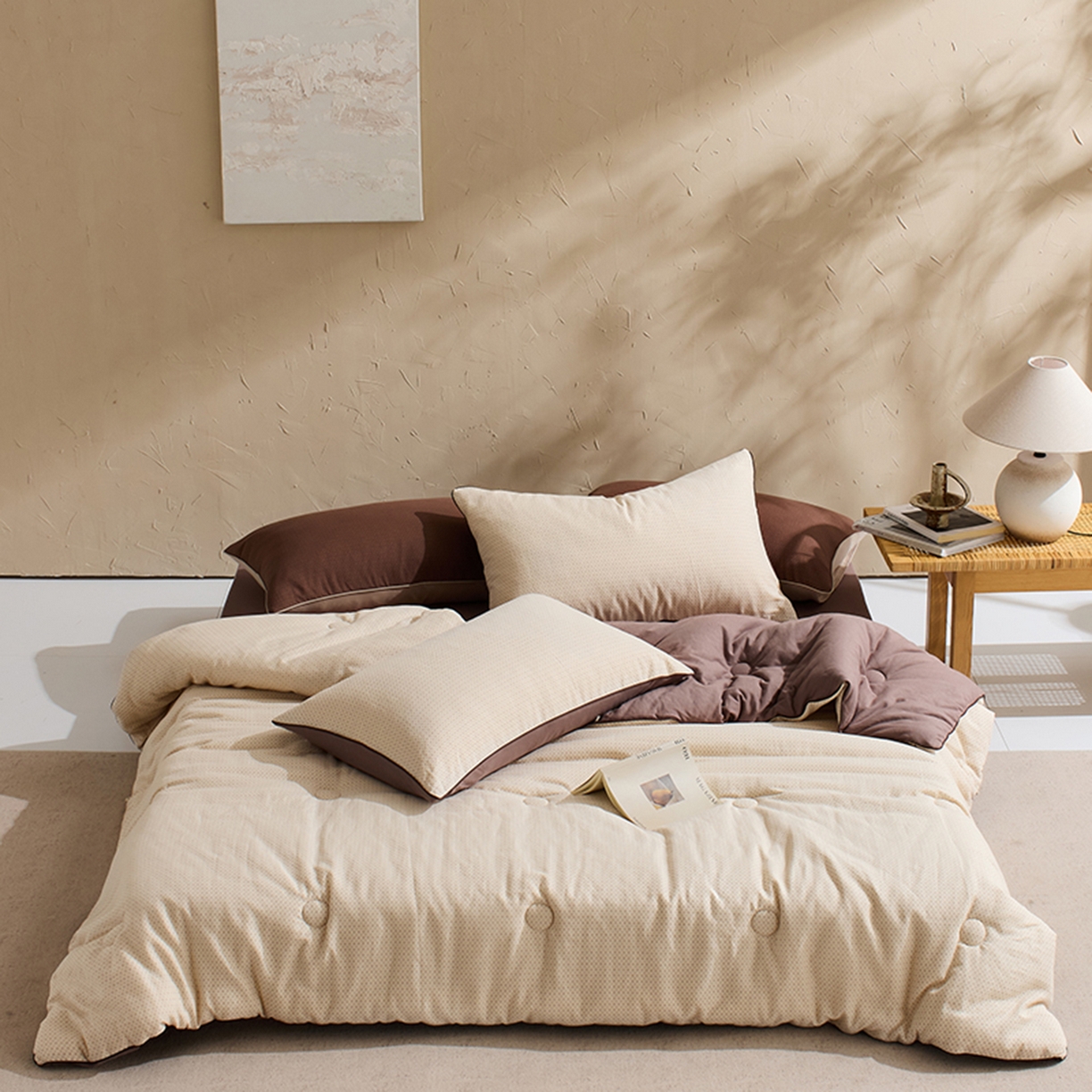 LADYCOCO可可家居 2025新款针织+梭织被子（春秋被、冬被）被子被芯 双层纱被子米色