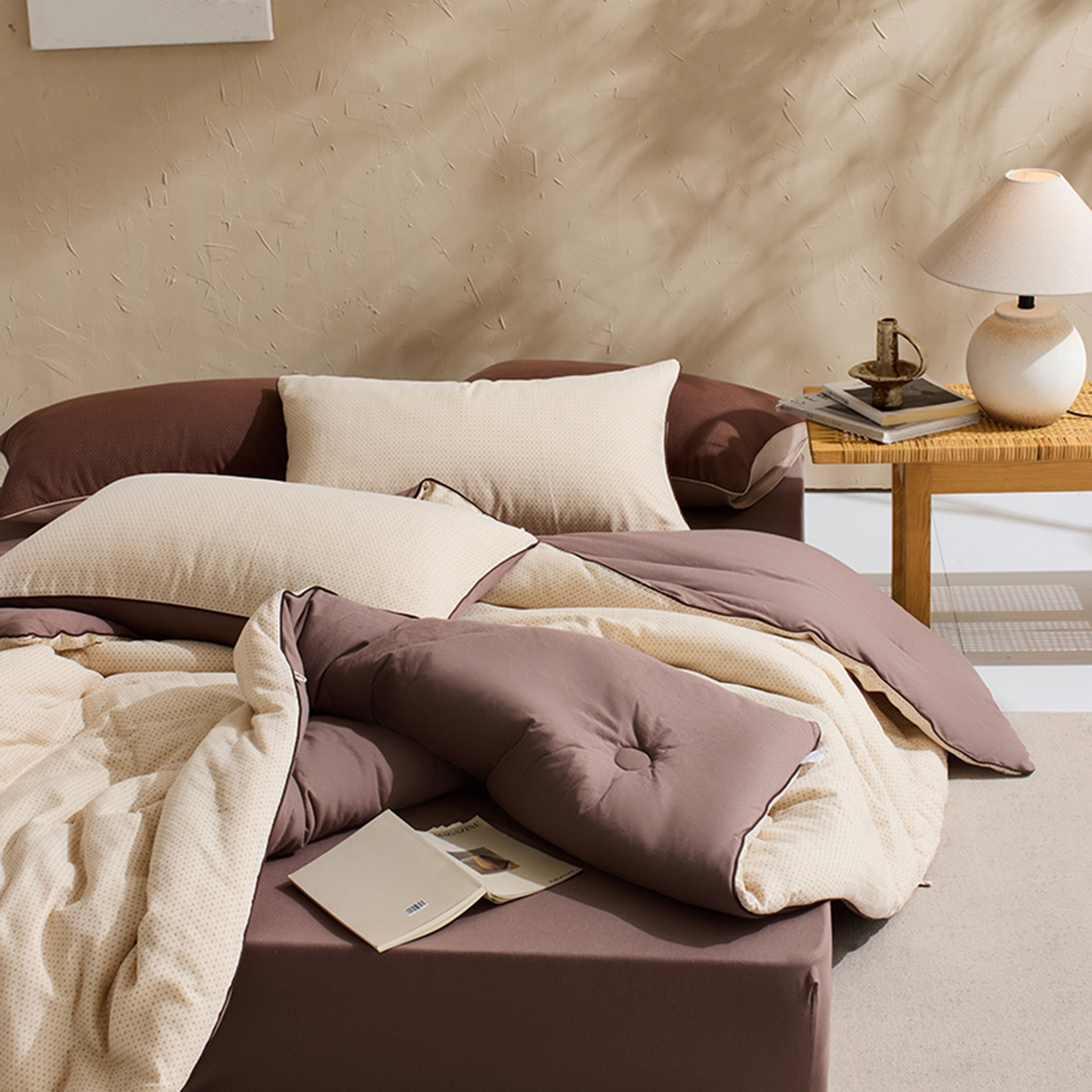 91家纺网 家纺一手货源 找家纺 LADYCOCO可可家居 2025新款针织+梭织被子（春秋被、冬被）被子被芯 双层纱被子米色