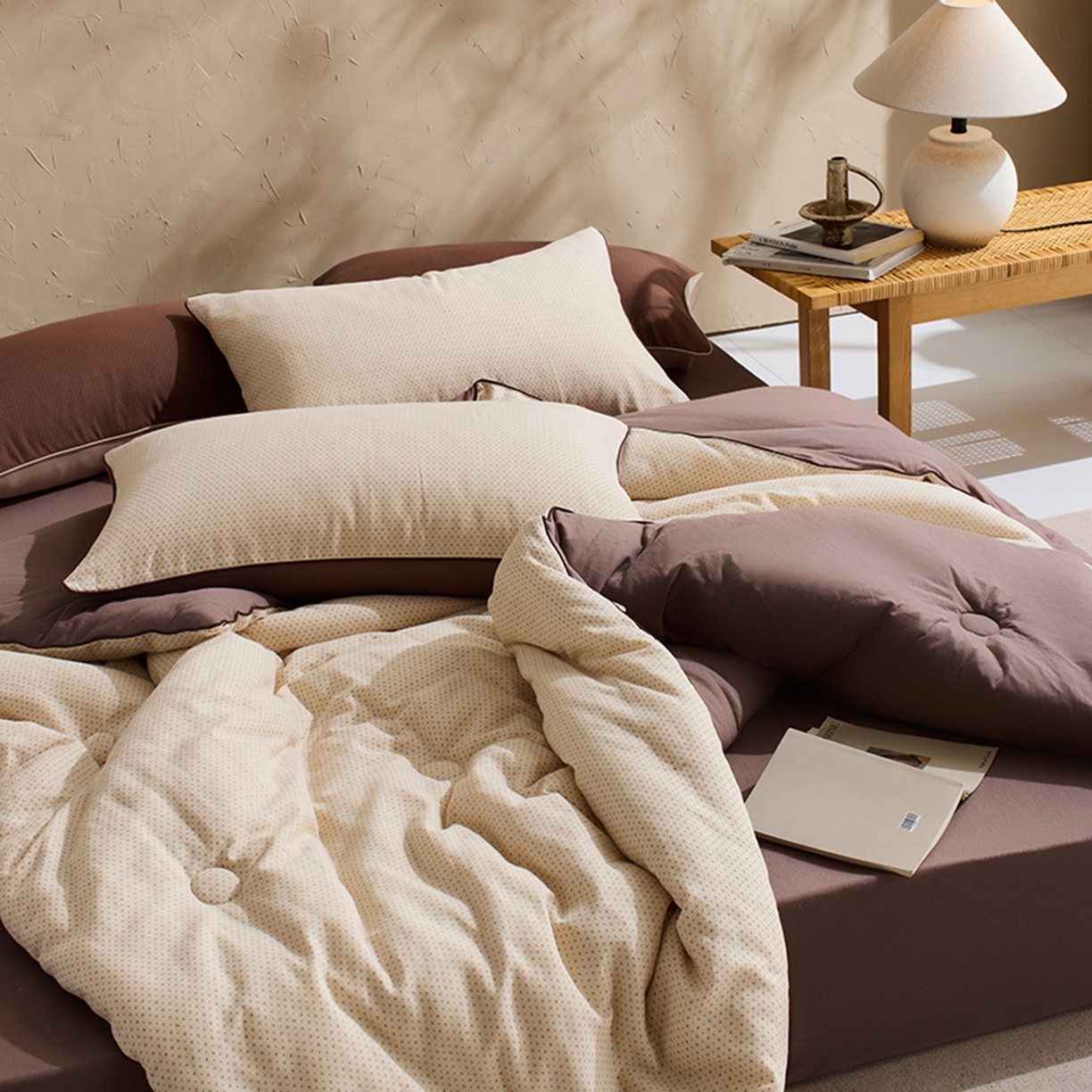 91家纺网 家纺一手货源 找家纺 LADYCOCO可可家居 2025新款针织+梭织被子（春秋被、冬被）被子被芯 双层纱被子米色