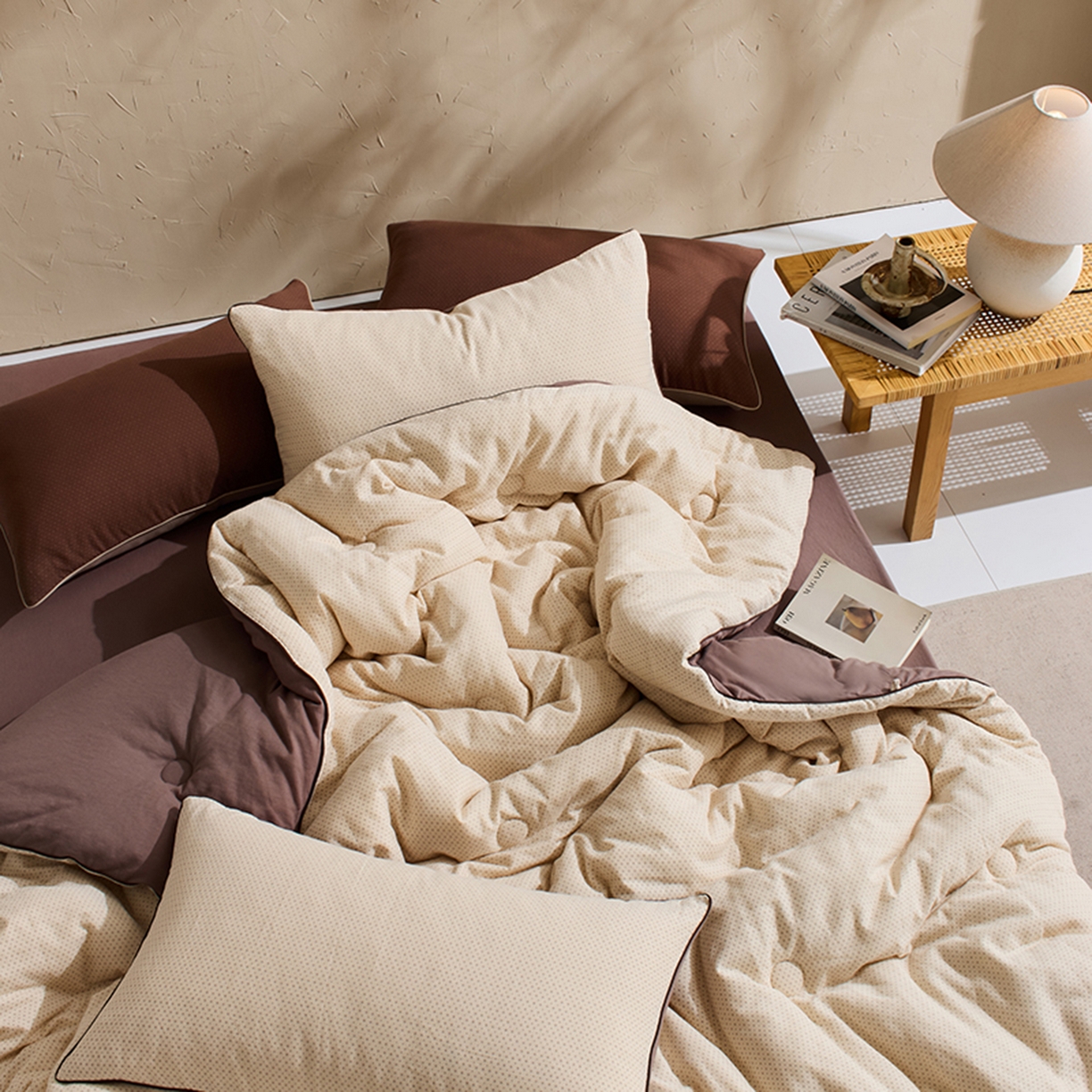 91家纺网 家纺一手货源 找家纺 LADYCOCO可可家居 2025新款针织+梭织被子（春秋被、冬被）被子被芯 双层纱被子米色