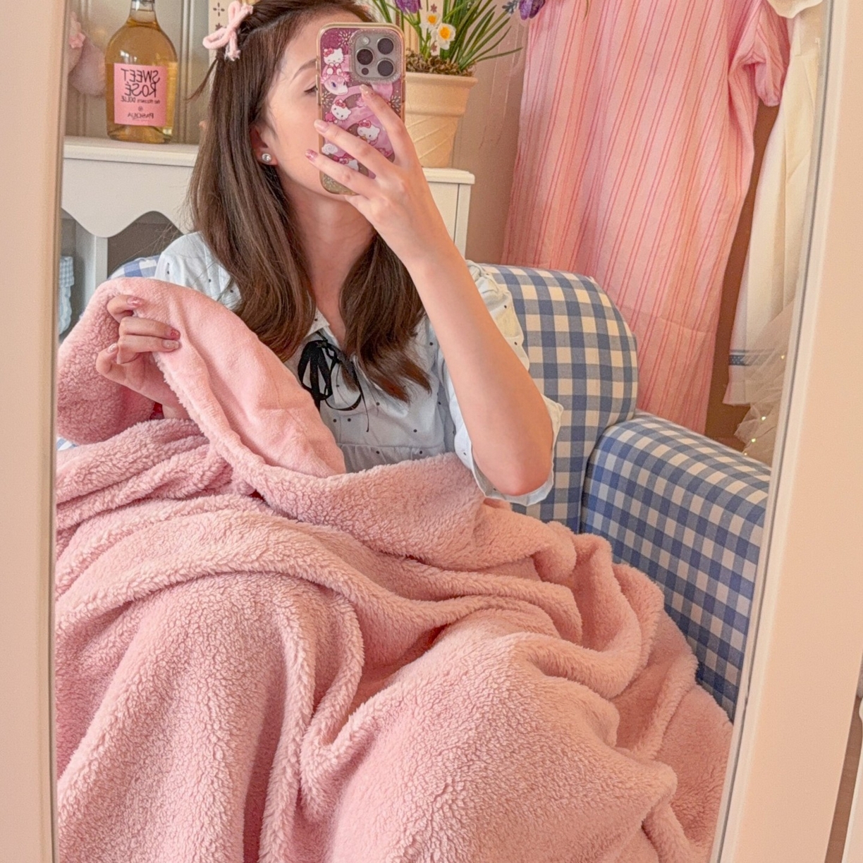 91家纺网 家纺一手货源 找家纺 顾里家纺 2025新款韩系糯叽叽纯色羊羔绒毯毛毯毯子 甜莓粉