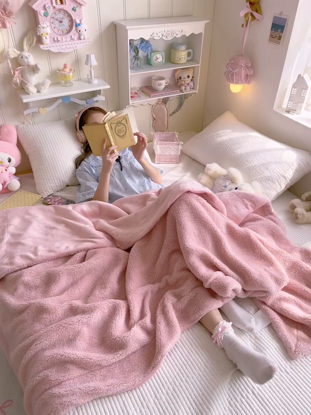 91家纺网 家纺一手货源 找家纺 顾里家纺 2025新款韩系糯叽叽纯色羊羔绒毯毛毯毯子 甜莓粉