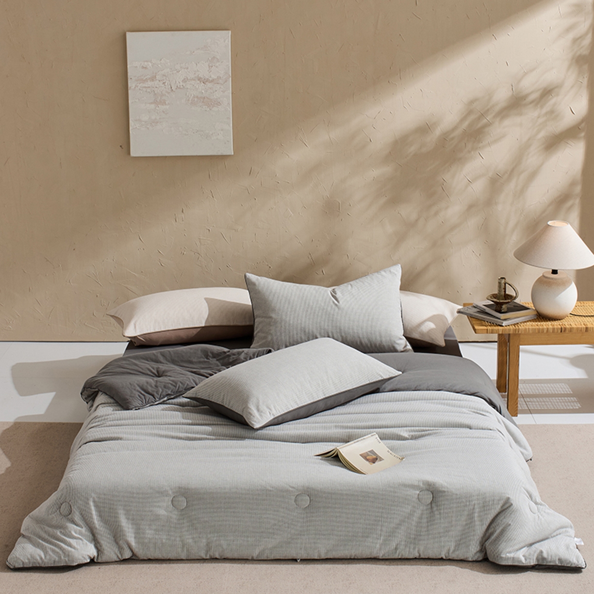 LADYCOCO可可家居 2025新款针织+梭织被子（春秋被、冬被）被子被芯 星羽皱被子格子灰色