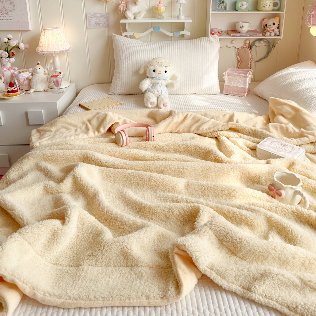 91家纺网 家纺一手货源 找家纺 顾里家纺 2025新款韩系糯叽叽纯色羊羔绒毯毛毯毯子 芝士黄