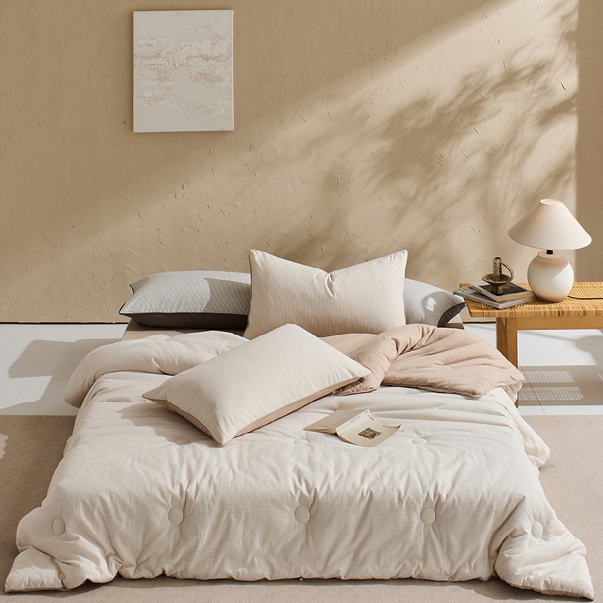 LADYCOCO可可家居 2025新款针织+梭织被子（春秋被、冬被）被子被芯 星羽皱被子格子米色