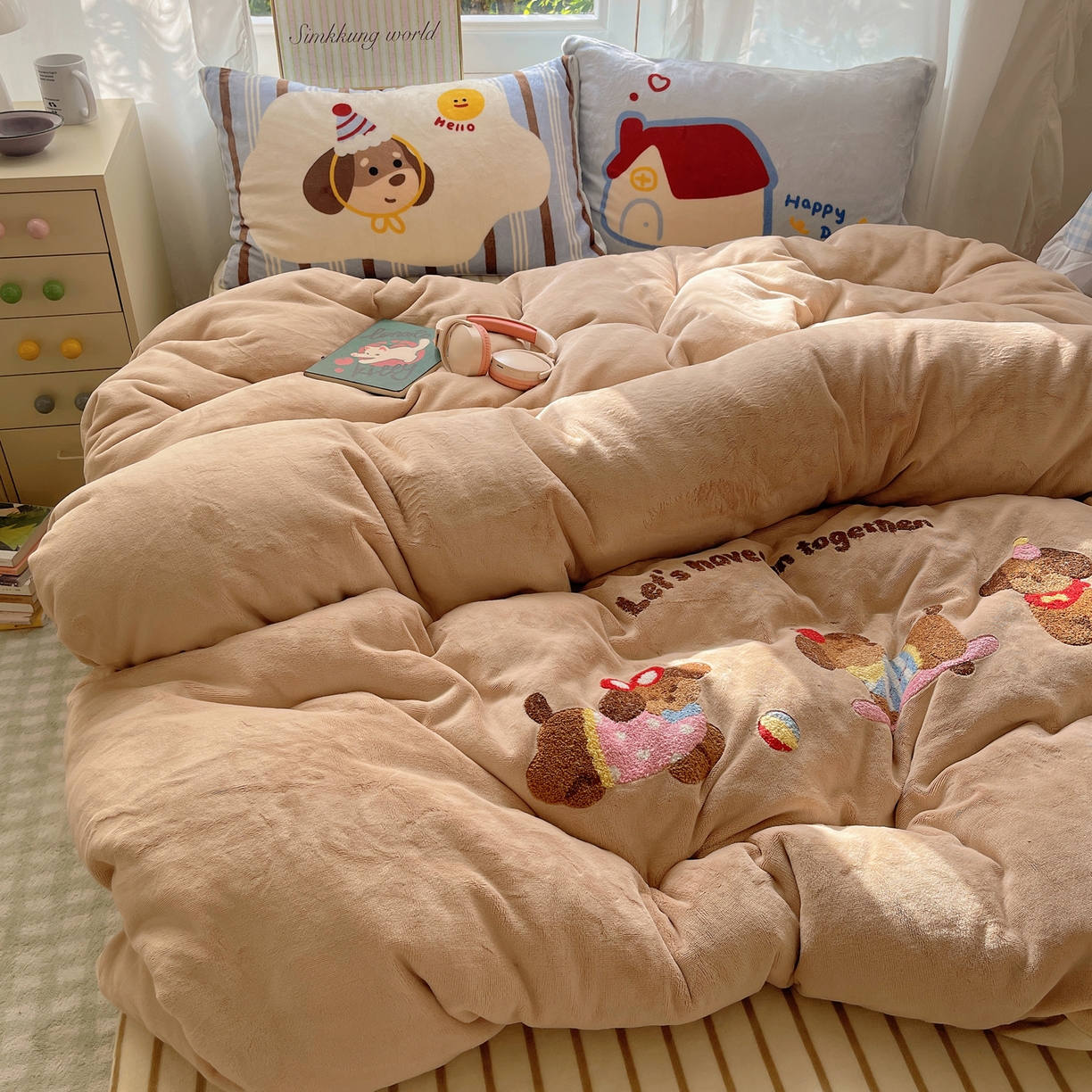 91家纺网 家纺一手货源 找家纺 （总）沐慕 2025新款牛奶绒加厚保暖毛巾绣四件套