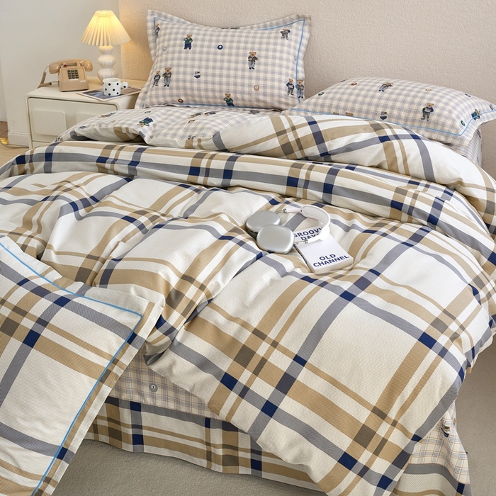 91家纺网 家纺一手货源 找家纺 （总）三沁 2024新款全棉色织水洗棉开学季学生三件套六件套大礼包