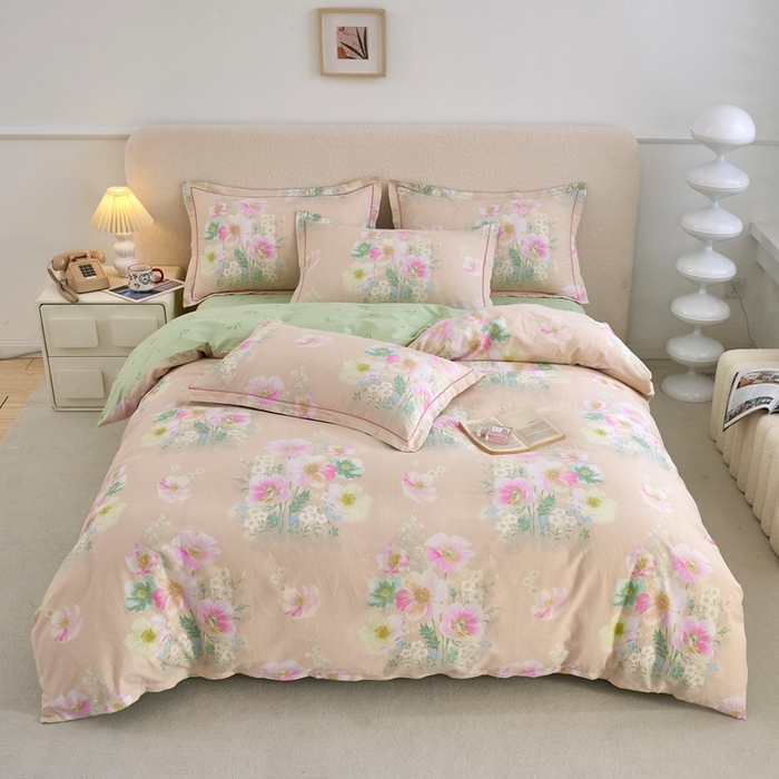 91家纺网 家纺一手货源 找家纺 三沁家居 2025新款全棉纯棉斜纹精梳长绒棉印花四件套 春意盎然