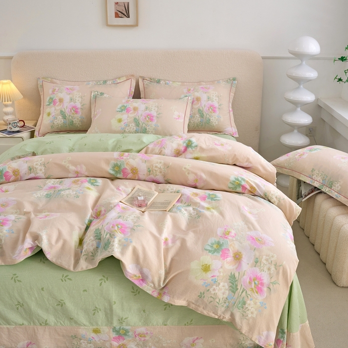 91家纺网 家纺一手货源 找家纺 三沁家居 2025新款全棉纯棉斜纹精梳长绒棉印花四件套 春意盎然