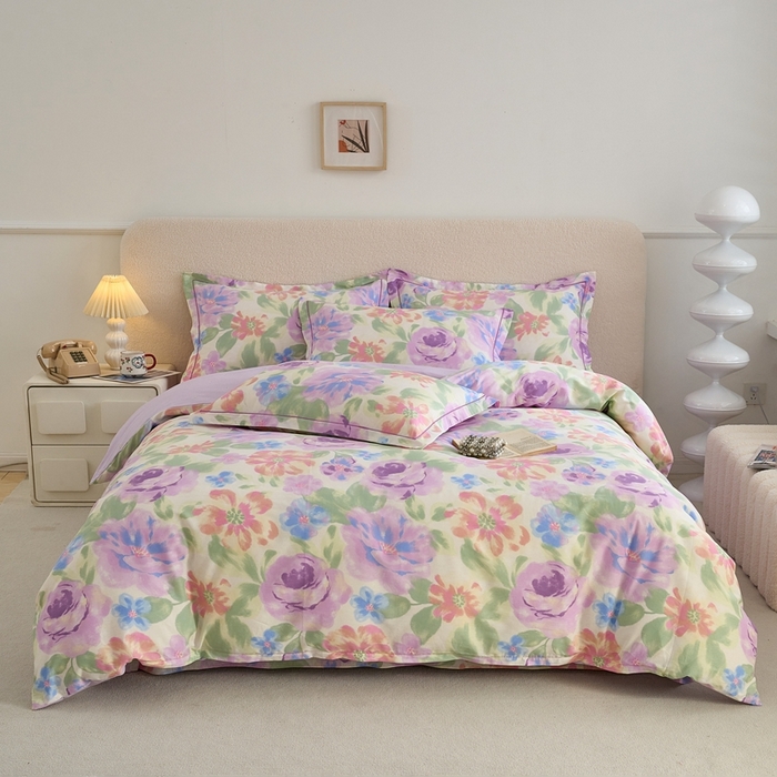 91家纺网 家纺一手货源 找家纺 三沁家居 2025新款全棉纯棉斜纹精梳长绒棉印花四件套 一帘幽梦