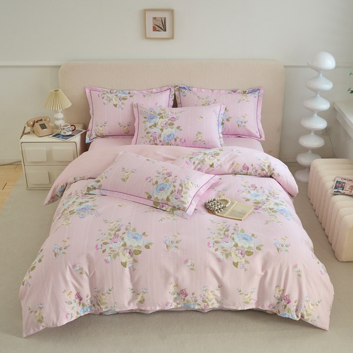 91家纺网 家纺一手货源 找家纺 三沁家居 2025新款全棉纯棉斜纹精梳长绒棉印花四件套 花团锦簇