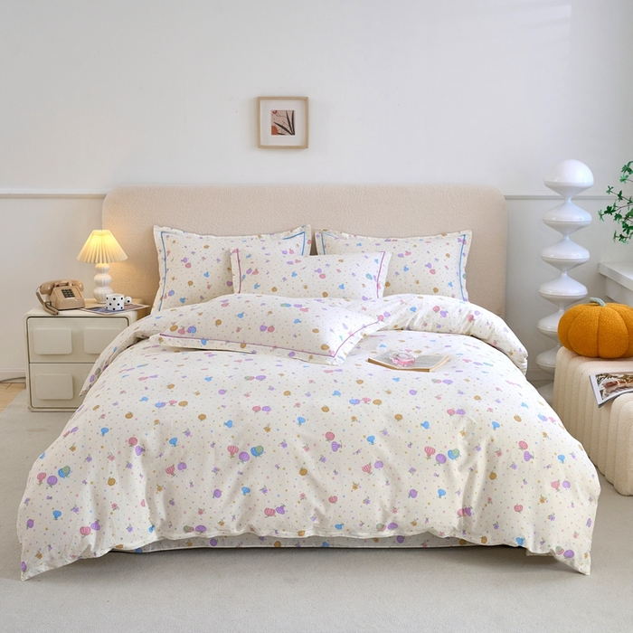 91家纺网 家纺一手货源 找家纺 三沁家居 2025新款全棉纯棉斜纹精梳长绒棉印花四件套 南瓜小镇