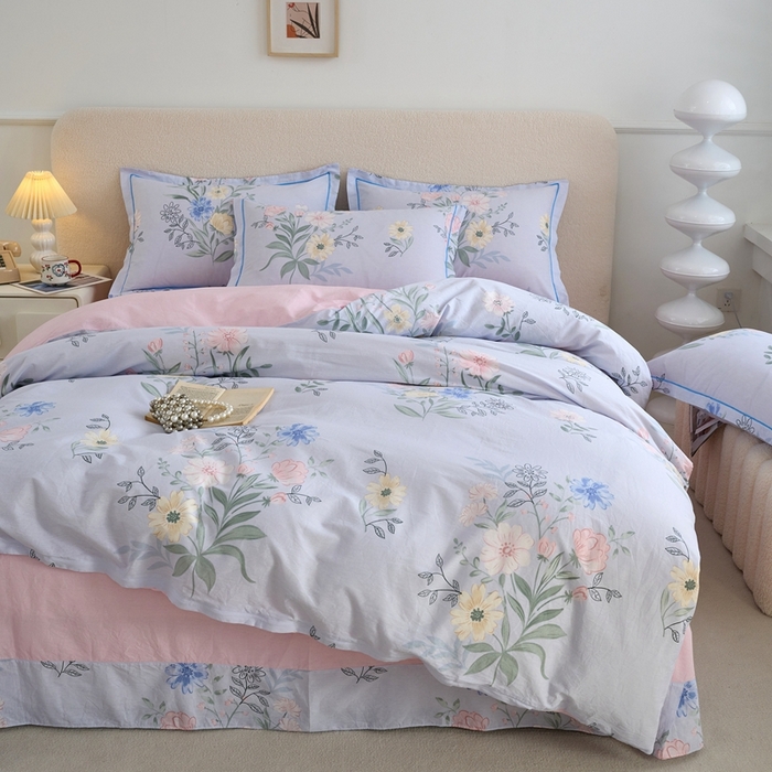 91家纺网 家纺一手货源 找家纺 三沁家居 2025新款全棉纯棉斜纹精梳长绒棉印花四件套 花海