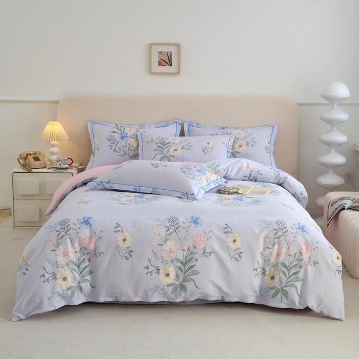 91家纺网 家纺一手货源 找家纺 三沁家居 2025新款全棉纯棉斜纹精梳长绒棉印花四件套 花海