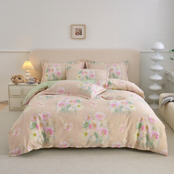 91家纺网 家纺一手货源 找家纺 三沁家居 2025新款全棉纯棉斜纹精梳长绒棉印花四件套 春意盎然