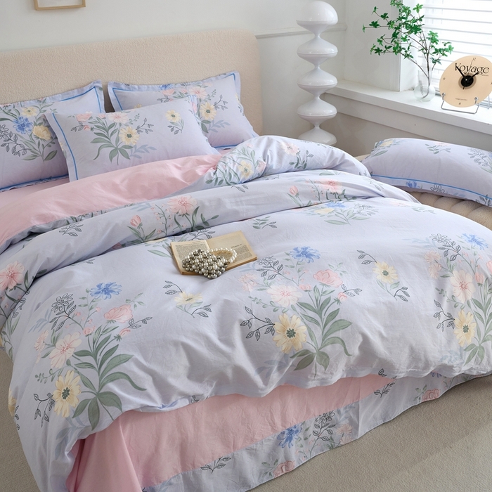 91家纺网 家纺一手货源 找家纺 三沁家居 2025新款全棉纯棉斜纹精梳长绒棉印花四件套 花海