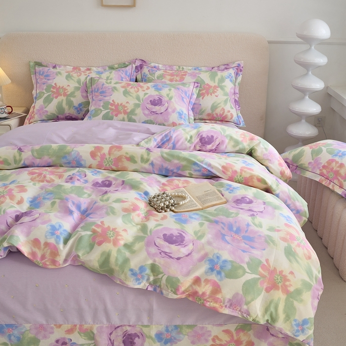 91家纺网 家纺一手货源 找家纺 三沁家居 2025新款全棉纯棉斜纹精梳长绒棉印花四件套 一帘幽梦