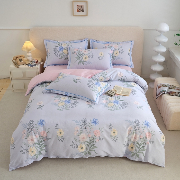 91家纺网 家纺一手货源 找家纺 三沁家居 2025新款全棉纯棉斜纹精梳长绒棉印花四件套 花海