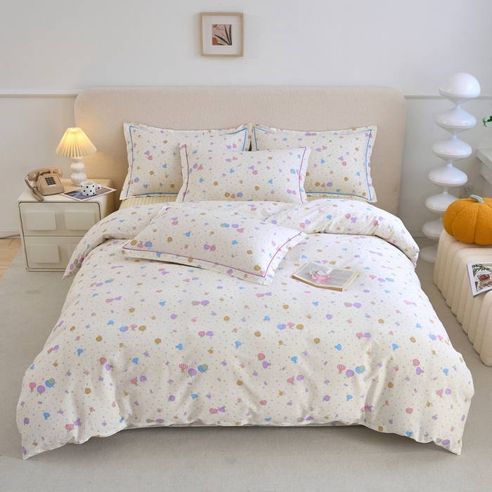 91家纺网 家纺一手货源 找家纺 三沁家居 2025新款全棉纯棉斜纹精梳长绒棉印花四件套 南瓜小镇