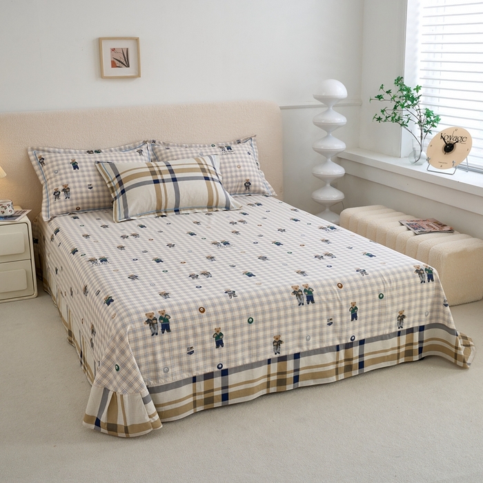 91家纺网 家纺一手货源 找家纺 三沁家居 2025新款全棉纯棉斜纹精梳长绒棉印花四件套 宝莉小熊