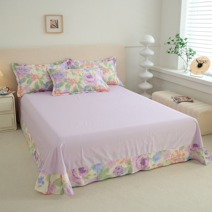 91家纺网 家纺一手货源 找家纺 三沁家居 2025新款全棉纯棉斜纹精梳长绒棉印花四件套 一帘幽梦