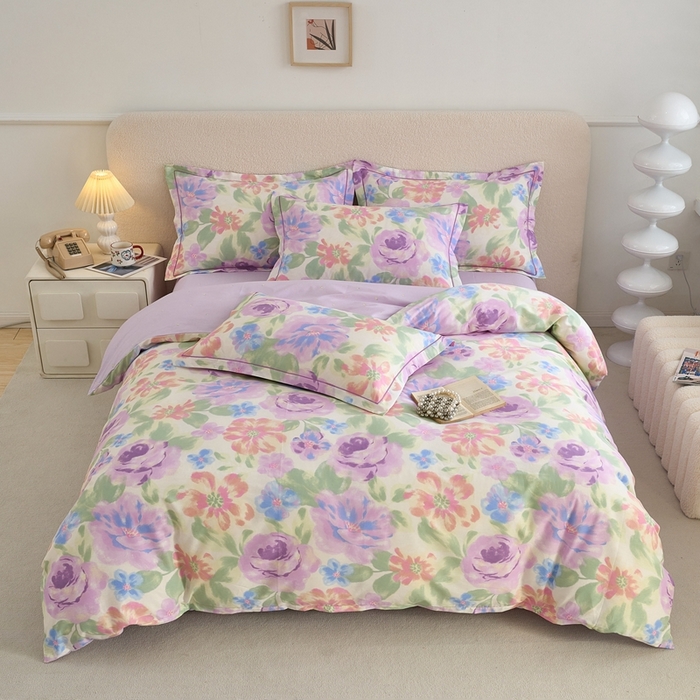 91家纺网 家纺一手货源 找家纺 三沁家居 2025新款全棉纯棉斜纹精梳长绒棉印花四件套 一帘幽梦