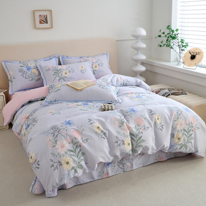 91家纺网 家纺一手货源 找家纺 三沁家居 2025新款全棉纯棉斜纹精梳长绒棉印花四件套 花海