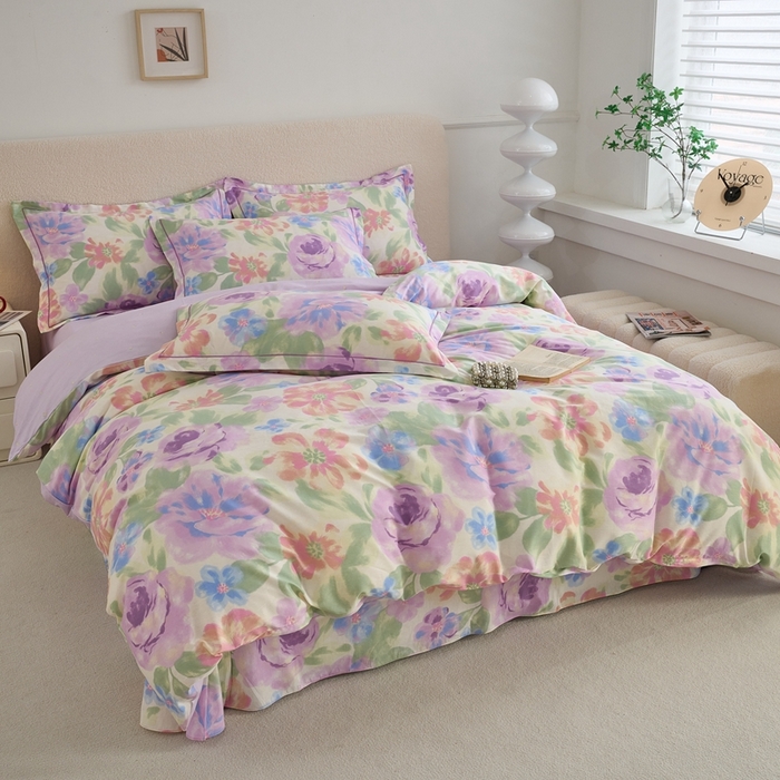 91家纺网 家纺一手货源 找家纺 三沁家居 2025新款全棉纯棉斜纹精梳长绒棉印花四件套 一帘幽梦