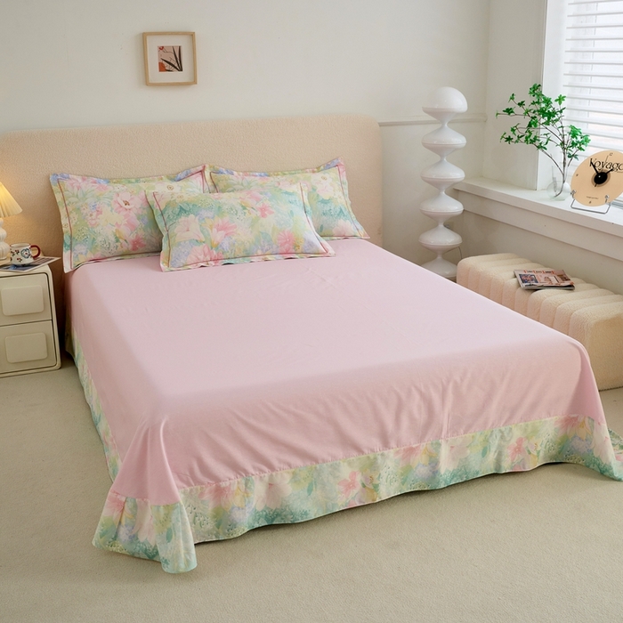 91家纺网 家纺一手货源 找家纺 三沁家居 2025新款全棉纯棉斜纹精梳长绒棉印花四件套 莫奈花园