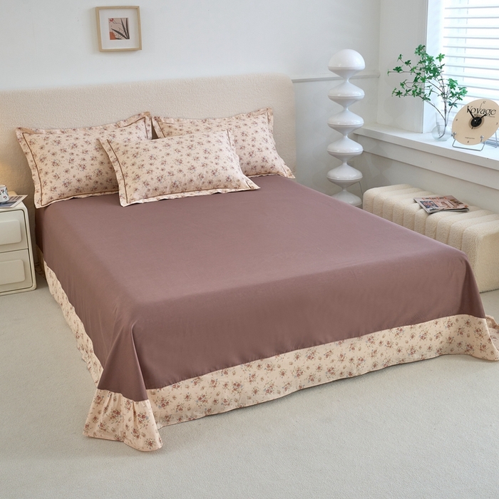 91家纺网 家纺一手货源 找家纺 三沁家居 2025新款全棉纯棉斜纹精梳长绒棉印花四件套 花语嫣然