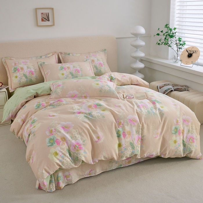 91家纺网 家纺一手货源 找家纺 三沁家居 2025新款全棉纯棉斜纹精梳长绒棉印花四件套 春意盎然