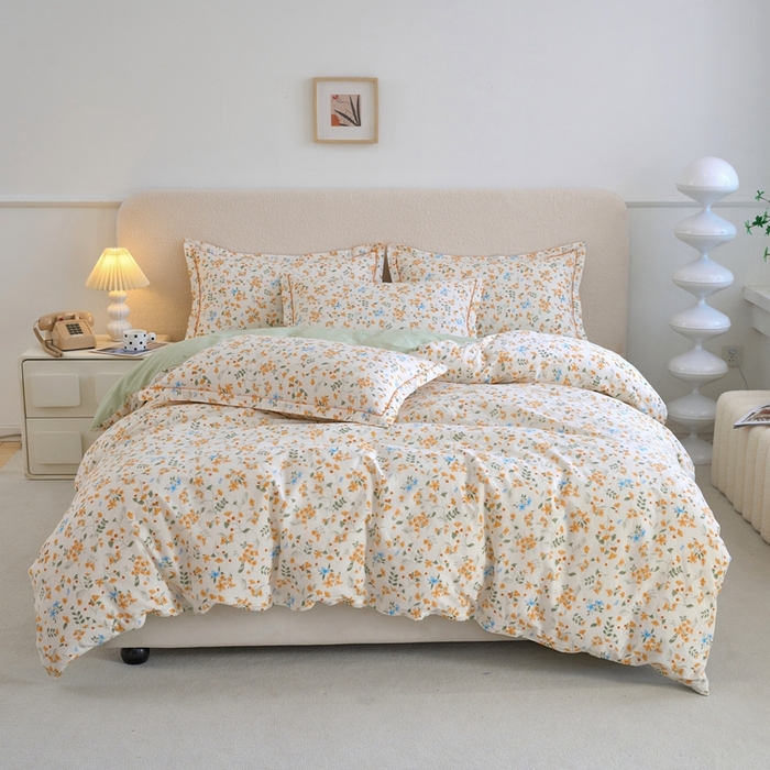 91家纺网 家纺一手货源 找家纺 三沁家居 2025新款全棉纯棉斜纹精梳长绒棉印花四件套 繁花似锦