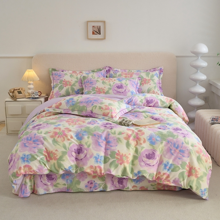 91家纺网 家纺一手货源 找家纺 三沁家居 2025新款全棉纯棉斜纹精梳长绒棉印花四件套 一帘幽梦