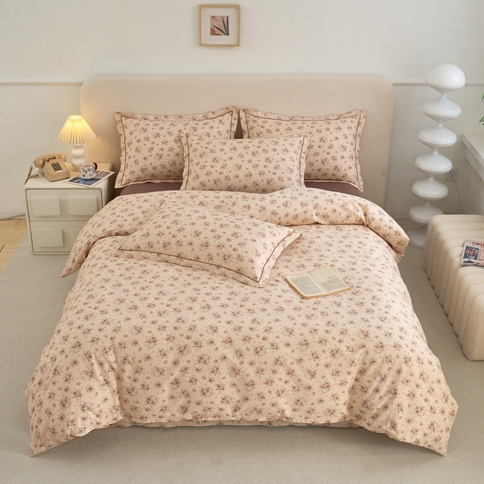 91家纺网 家纺一手货源 找家纺 三沁家居 2025新款全棉纯棉斜纹精梳长绒棉印花四件套 花语嫣然