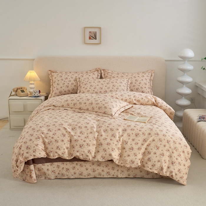 91家纺网 家纺一手货源 找家纺 三沁家居 2025新款全棉纯棉斜纹精梳长绒棉印花四件套 花语嫣然