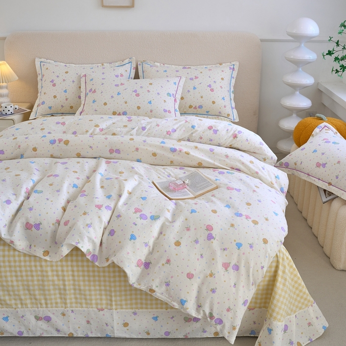 91家纺网 家纺一手货源 找家纺 三沁家居 2025新款全棉纯棉斜纹精梳长绒棉印花四件套 南瓜小镇