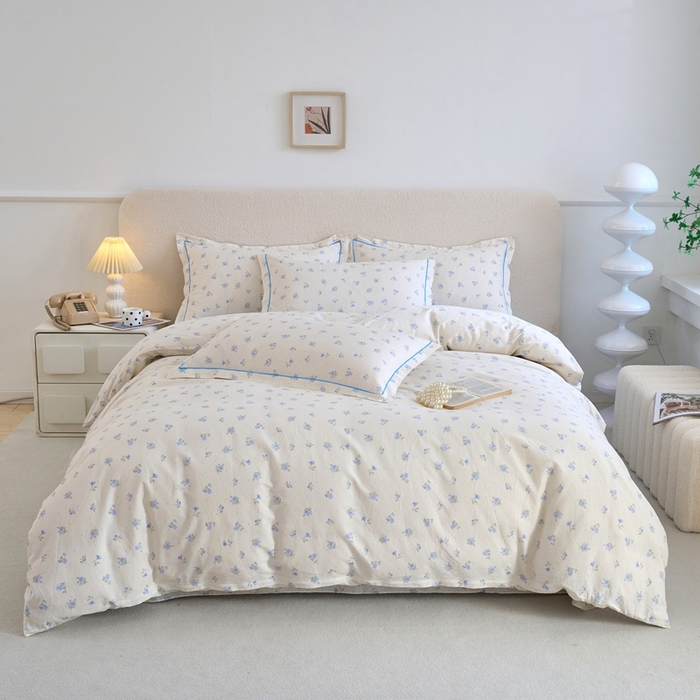 91家纺网 家纺一手货源 找家纺 三沁家居 2025新款全棉纯棉斜纹精梳长绒棉印花四件套 空谷幽兰