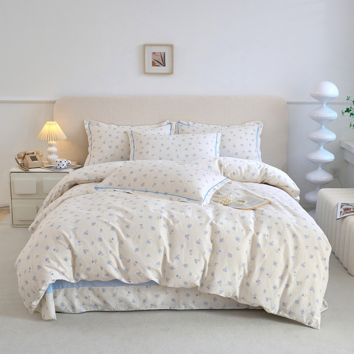 91家纺网 家纺一手货源 找家纺 三沁家居 2025新款全棉纯棉斜纹精梳长绒棉印花四件套 空谷幽兰