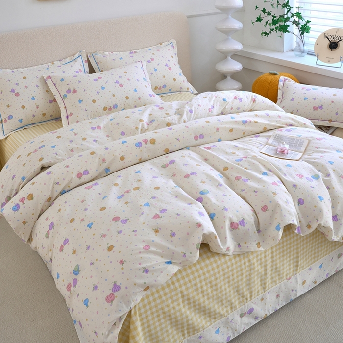 91家纺网 家纺一手货源 找家纺 三沁家居 2025新款全棉纯棉斜纹精梳长绒棉印花四件套 南瓜小镇