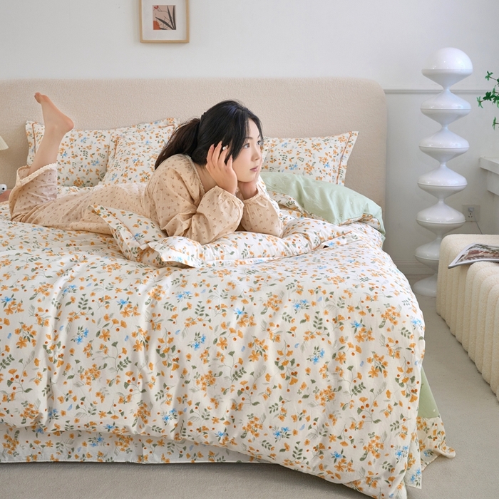 91家纺网 家纺一手货源 找家纺 三沁家居 2025新款全棉纯棉斜纹精梳长绒棉印花四件套 繁花似锦