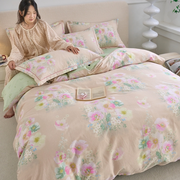 91家纺网 家纺一手货源 找家纺 三沁家居 2025新款全棉纯棉斜纹精梳长绒棉印花四件套 春意盎然