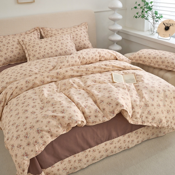 91家纺网 家纺一手货源 找家纺 三沁家居 2025新款全棉纯棉斜纹精梳长绒棉印花四件套 花语嫣然