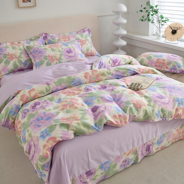 91家纺网 家纺一手货源 找家纺 三沁家居 2025新款全棉纯棉斜纹精梳长绒棉印花四件套 一帘幽梦