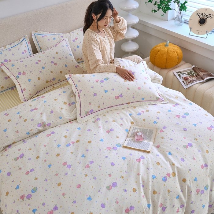 91家纺网 家纺一手货源 找家纺 三沁家居 2025新款全棉纯棉斜纹精梳长绒棉印花四件套 南瓜小镇