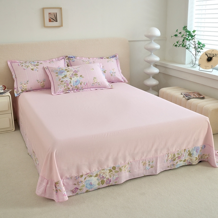 91家纺网 家纺一手货源 找家纺 三沁家居 2025新款全棉纯棉斜纹精梳长绒棉印花四件套 花团锦簇